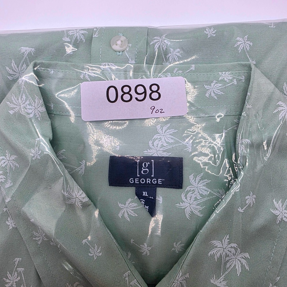 George Mens Palm Tree‎ Print Short Sleeve Button Down Shirt Green XL - Picture 11 of 11